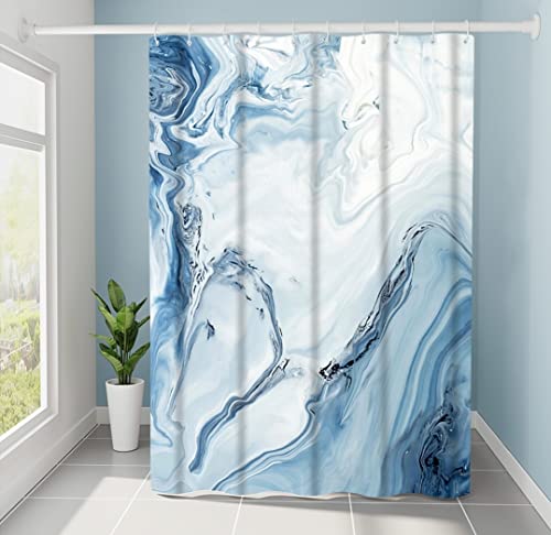 Ours To Yours Marble Print Shower Curtain, Abstract, Bathroom Curtain with Hooks, 100% Polyester, 3D Printing Technology, 180cm x 180cm / 71 x 71 inches, Bathroom Accessories (Blue)