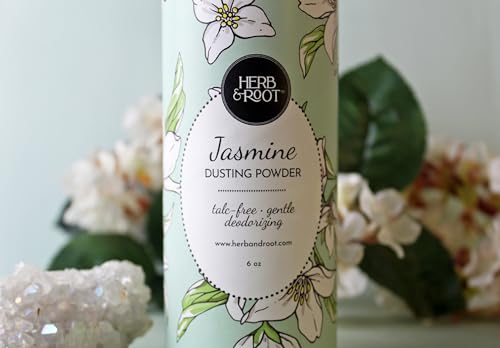 Herb & Root Fresh Jasmine Scented Body Dusting Powder for Women | Talc-Free, Anti-Itch, Chafing Relief, Deodorizing | Silky Smooth Skin All Day