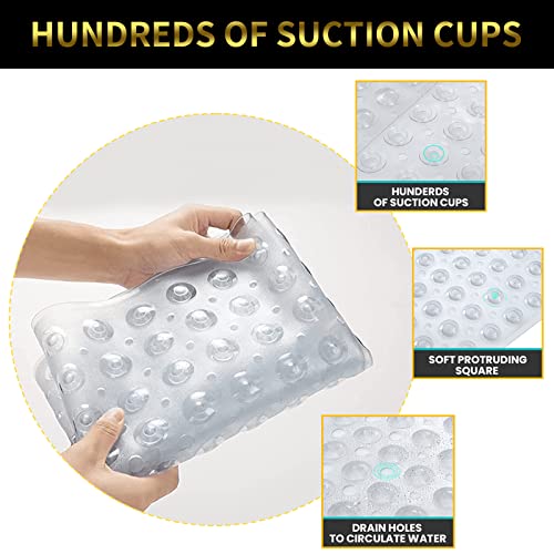 ikeoat Bathtub Mats for Shower Tub, Extra Long Non-Slip Bath Tub Mat with Suction Cups and Drain Holes, 100x40cm Shower Mat for Bathroom Washable, Clear