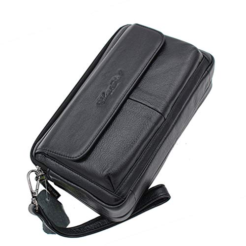 Hebetag Leather Clutch Purse Wallet for Men Organizer Holder Wrist Bag, 07Black, 23cm(W) x 8cm(D) x 14cm(H)(9.05"x3.14"x 5.51");, Classic