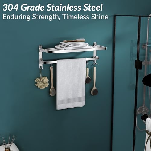 Plantex New Look Stainless Steel 304 Grade Dual Folding Towel Rack for Bathroom/Towel Stand/Hanger/Bathroom Accessories (24 Inch-Chrome)