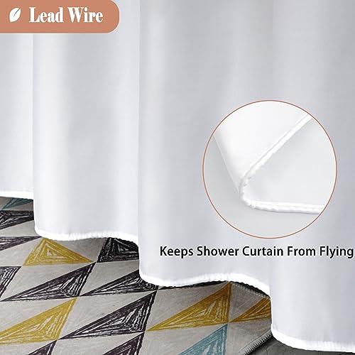 UFRIDAY Fabric White Shower Curtain with Mesh Window, Waterproof Bathroom Curtain with Weighted Bottom Hem, Machine Washable, 72 x 72 Inch