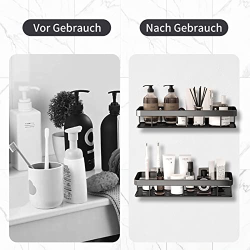 INFOSUN 2PCS Bathroom Shower Shelf, No Drilling Shower Shelf for Bathroom Storage, Can be wall-mounted without holes for Bathroom, Toilet, Shower, kitchen Accessories, with 1 Soap Dishes(2Pack,Black)