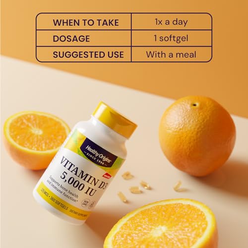 Healthy Origins Vitamin D3 5,000 IU - Bone Health and Immune Support Supplement - Easily Absorbable Vitamin D Supplements - Gluten-Free Vitamin D3 Supplement - 360 Softgels