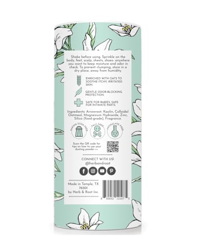 Herb & Root Fresh Jasmine Scented Body Dusting Powder for Women | Talc-Free, Anti-Itch, Chafing Relief, Deodorizing | Silky Smooth Skin All Day