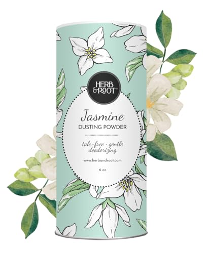 Herb & Root Fresh Jasmine Scented Body Dusting Powder for Women | Talc-Free, Anti-Itch, Chafing Relief, Deodorizing | Silky Smooth Skin All Day