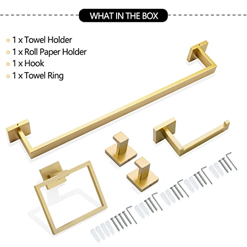 TNOMS Gold Towel Bar Set Bathroom Hardware Accessory Set, 5 Pieces Gold Accessories Stainless Steel Wall Mounted 23.6 in