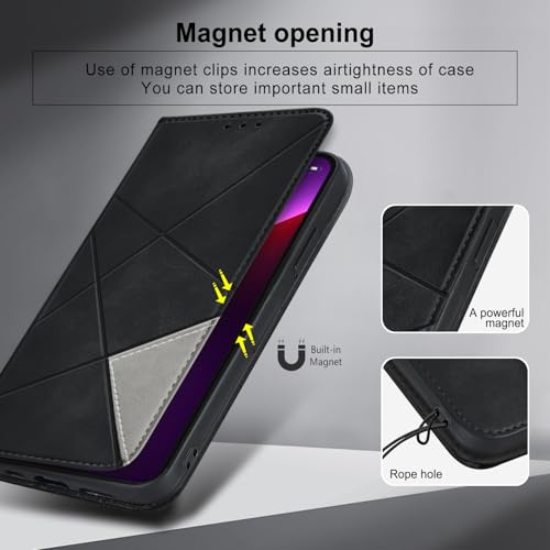 bjnosdv iPhone 13 Pro Case Premium PU Leather Wallet Case 2 Card Holder Shockproof Flip Cover with Kickstand Function Hidden Magnetic Adsorption Flip Wallet Case - Black
