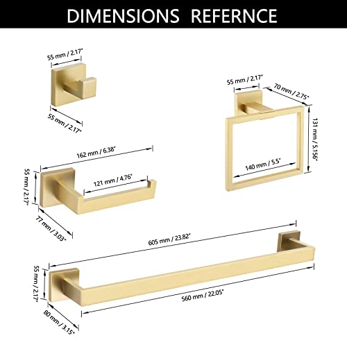 TNOMS Gold Towel Bar Set Bathroom Hardware Accessory Set, 5 Pieces Gold Accessories Stainless Steel Wall Mounted 23.6 in