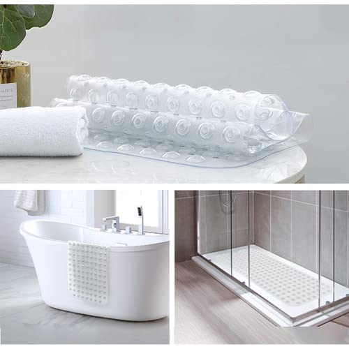ikeoat Bathtub Mats for Shower Tub, Extra Long Non-Slip Bath Tub Mat with Suction Cups and Drain Holes, 100x40cm Shower Mat for Bathroom Washable, Clear