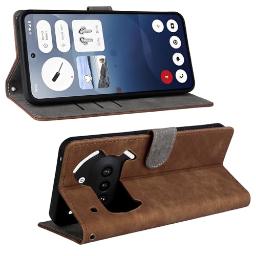 For Nothing Phone 3a Flip Cover with Hand Strap, PU Leather Full Body Protection Shockproof Flip Mobile Phone Case, RFID Anti-theft Brush Folio Wallet Case