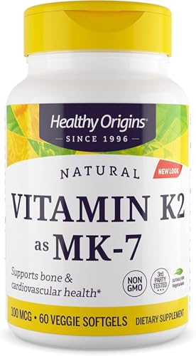Healthy Origins Vitamin K2 as MK-7, 100 mcg - K2 Vitamin Supplement for Heart Health, Bone Health & Calcium Metabolism - Gluten-Free Supplements - 60 Veggie Softgels