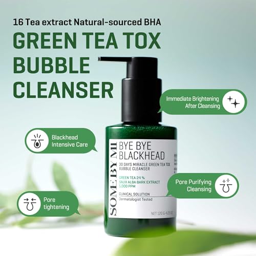 Some By Mi Bye Bye Blackhead 30 Days Miracle Green Tea Tox Bubble Cleanser | 120G | Korean Face Wash For Removing Blackhead | Daily Pore Minimizer For Face Skin Texture