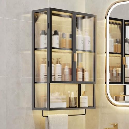 HIKKY Bathroom Storage Cabinet, Wall Mounted Bathroom Organizer Cabinet with Magnetic Door, Large Bathroom Wall Cabinet Medicine Cabinet, Utility Cabinet Organizer for Bathroom, Kitchen(Black)