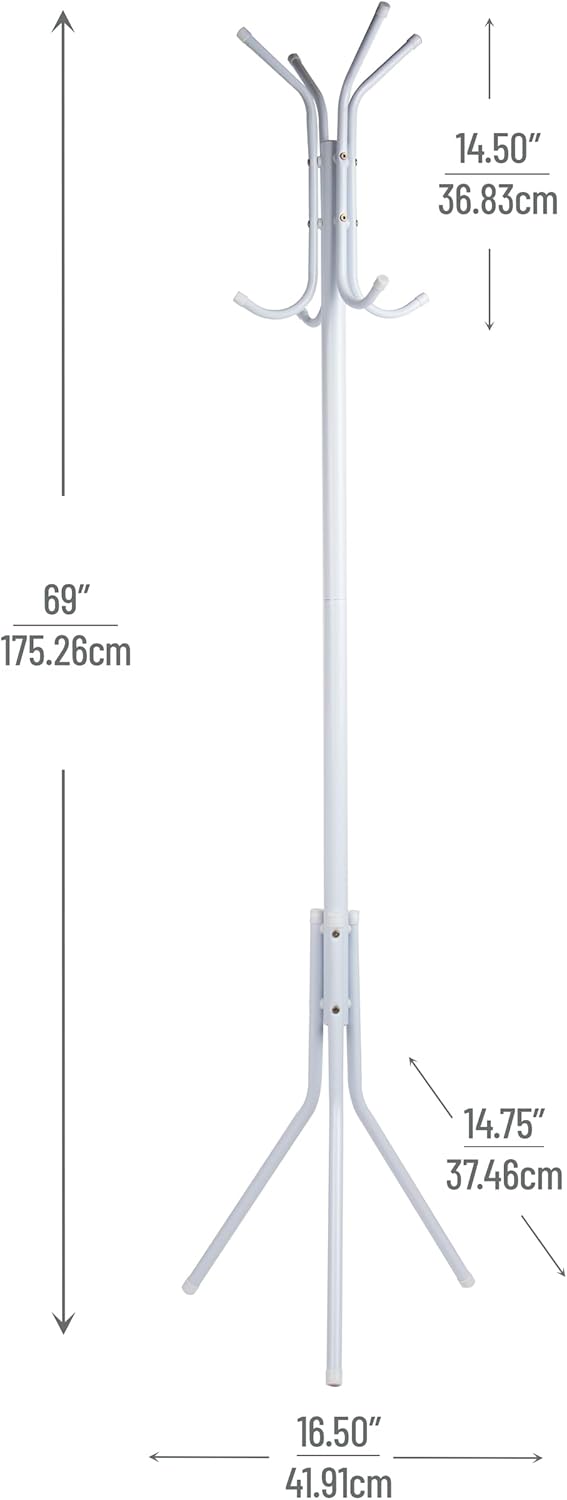 Mind Reader COATRACK11 Standing Metal Coat Rack Hat Hanger 11 Hook for Jacket, Purse, Scarf Rack, Umbrella Tree Stand, Black