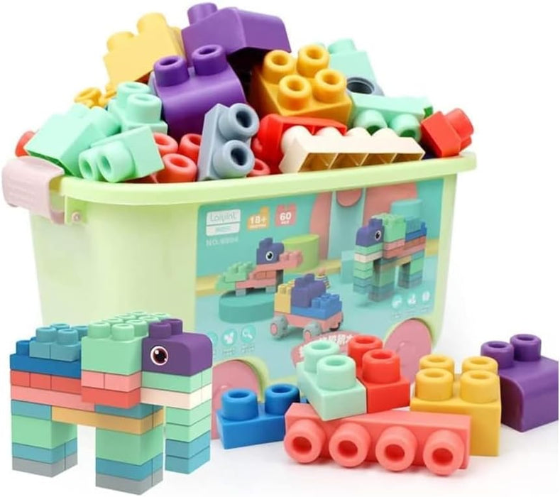 AMERTEER Soft Rubber Building Block Early Educational Toy Can Be Boiled And Bitten And Build A Preschool Education Sensory Stacking Rock Suitable For Baby 1-3 Years Old Blocks Toy Storage Bucket 50Pcs