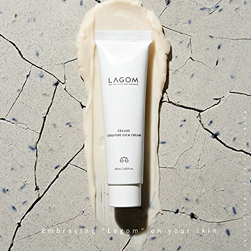 LAGOM Cellus Sensitive Cica Cream Natural Soothing Lotion with Centella Ceramide Green Tea Rich Herbal Nutrition Restoration Dry Irritation Calming Balm All Skin Type Face Blemish 2.02 Fl Oz