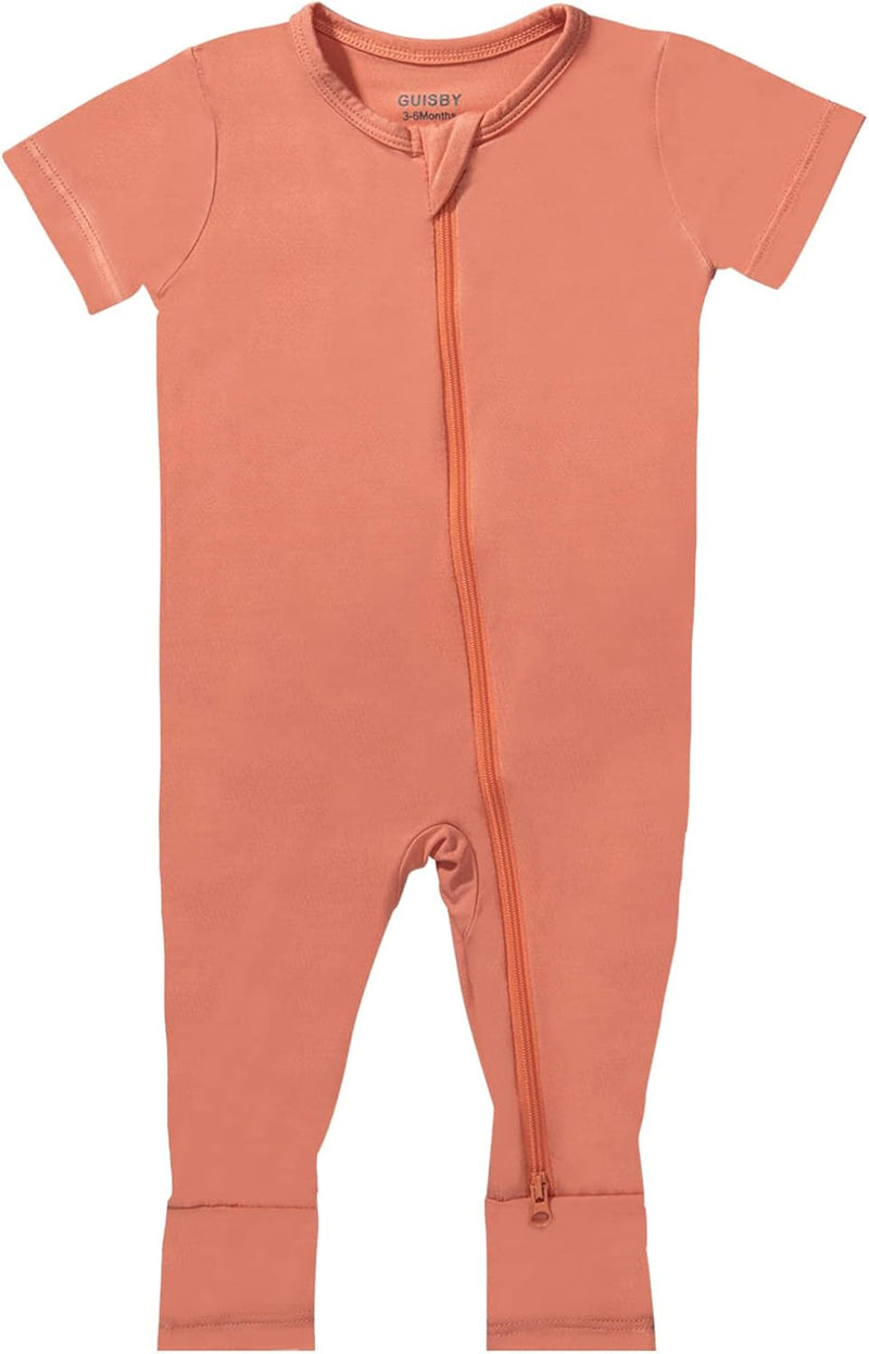 GUISBY Bamboo Baby Pajamas, Summer Short Sleeve Footless Rompers, 2 Way Zipper Sleeper