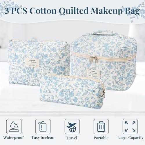 HomeChi Makeup Bag Organizer, 3 PCS Large Capacity Cosmetic Bag with Handle - Portable Toiletry Organizer for Brushes, Skincare Products, and Makeup Tools - Beauty Storage Bag for Home and Travel