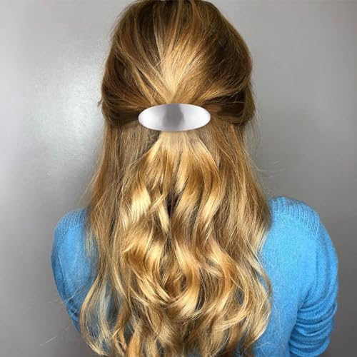 WOOVEEWIND 2 Pcs Long Oval Barrettes, Non-Slip Simple Large Hair Clip, Vintage Gold Silver Wedding Prom Formal Hair Accessories for Women Girls Long Thick Hair