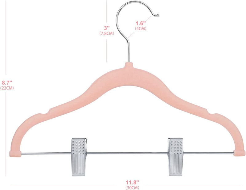 ManGotree 11.8'' Baby Velvet Hangers with Movable Clips, Non-slip Kids Clothes Hangers, Ultra-thin Space-saving Children's Felt Hangers for Shirts, Pants, Dresses, Skirts, Jackets (16 Pack, White)