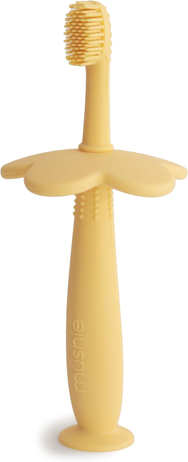 Flower Training Toothbrush for Toddlers- Gentle Gum Stimulation & Choking Prevention - Soft Silicone Bristles & Suction Base with Removable Safety Guard - Soft Lilac β image 5