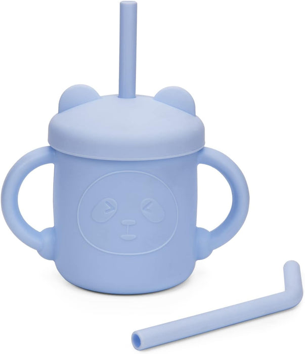 KASTWAVE Silicone Toddler Sippy Cups, Baby Training Cup 7 oz, Drinking Training Cup with Handles and Spout Lid for Baby with 2 Straws, 6 Months+ (Sky Blue)