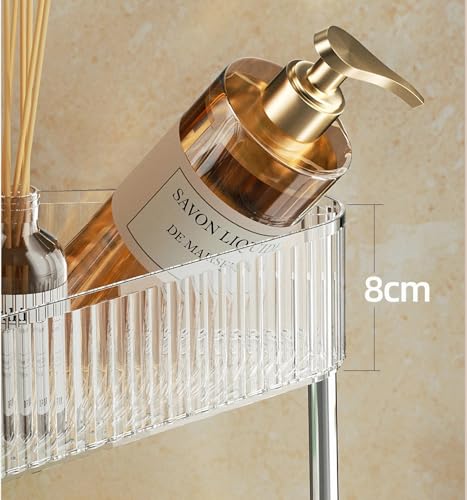 U-HOOME 3-Tier Clear Bathroom Storage Cart with Wheels, Modern Style Corner Shelf Organizer, Shower Caddy