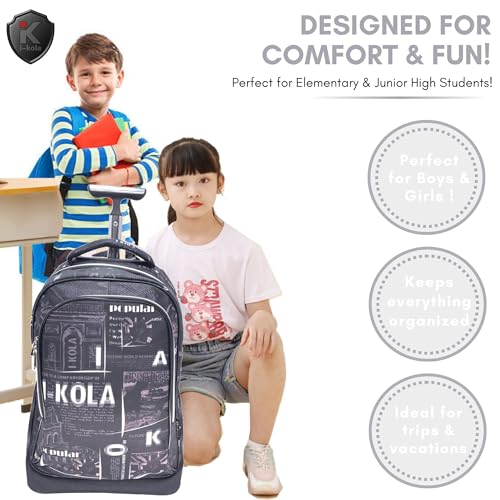 i-kola Blue 3pcs Kids Rolling School Bag Set – School Trolley Backpack with Lunch Bag & Pencil Case | 18″ Kid Luggage Backpack with Wheels & Telescopic Handle for Boys & Girls (E912-18BW3)