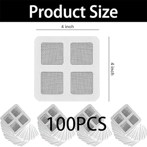 100 Pack 4" X 4" Disposable Shower Drain Cover Hair Catcher, Square Shower Drain Mesh Sticker, Bathroom,Bathtub, Kitchen,Laundry, Sink, for Human & Pet (100 PCS)