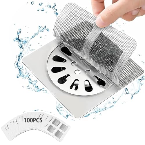 100 Pack 4" X 4" Disposable Shower Drain Cover Hair Catcher, Square Shower Drain Mesh Sticker, Bathroom,Bathtub, Kitchen,Laundry, Sink, for Human & Pet (100 PCS)