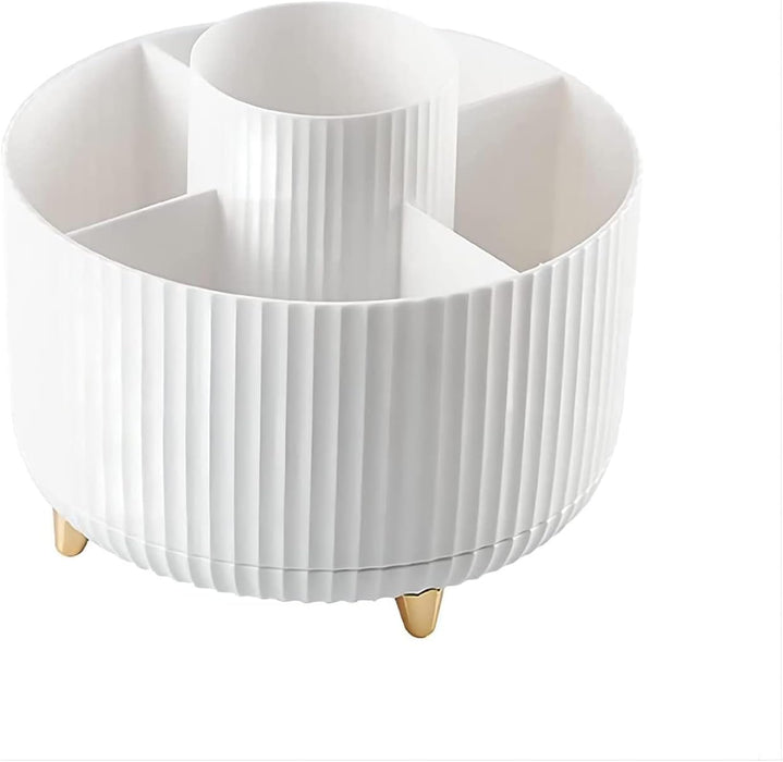 WEZCHUGHAOL Makeup Brush Holder Organizer, 360 Rotating Cosmetic Organizer, 5 Slot Make up Brushes Cup, for Vanity Decor, Bathroom Countertops, Desk Storage Container, Cosmetic Display Cases (White)