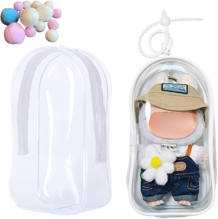 AZONEE Clear Bag Keychain for LABUBU Plush Doll, Hanging Display Case, Protective PVC Storage Box, Clear Case for Labubu, Protective Case for Labubu