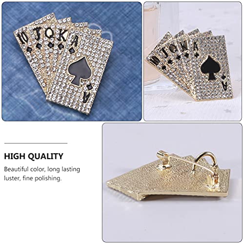 Happyyami Wedding Décor Poker Playing Brooch Pin Suit Enamel Lapel Pin Crystal Rhinestone Brooch Novelty Clothing Brooch Clothes Accessories Las Vegas Party Favors Golden Wedding Decor, 4x3.7cm
