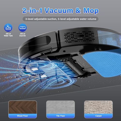 SINCHER Robot Vacuum Cleaner with Mop Function, 6300Pa Strong Suction Power Vacuum Cleaner Robot, 120 Min Runtime & Self-Charging, WiFi, 2-in-1, Ideal for Pet Hair, Carpet