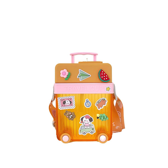 TWISOO Kids Travel Water Bottle with Fun Suitcase Design � Portable, Leak-Proof Drinking Cup with Adjustable Strap, BPA-Free, Ideal for School, Travel, and Outdoor Activities (450ml) (Orange)