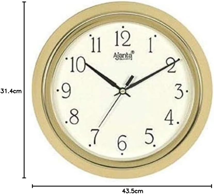 Ajanta Quartz Analog Wall Clock (Golden) 43.5 Cm X 31.4 Cm X 8.3 Cm,Plastic