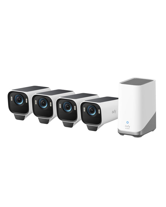 eufy Security eufyCam S3 Pro Solar Security Camera Outdoor Wireless, Colour Night Vision, 4K Resolution, Forever Power 2.0, Face Recognition AI, Expandable Local Storage (4-Cam Kit)