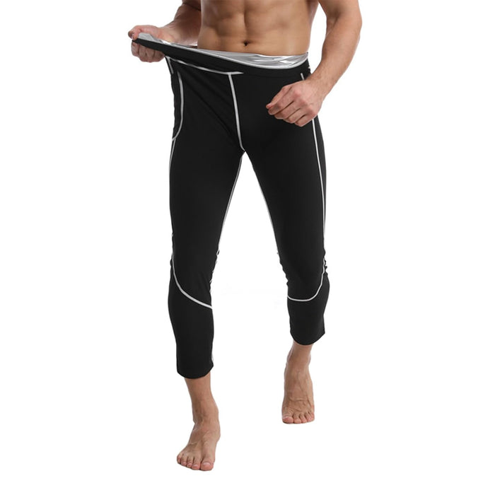 Men's thermal shaping pants with pockets, sauna sports shorts, high-waisted tights, abdominal control and waist slimming trainer