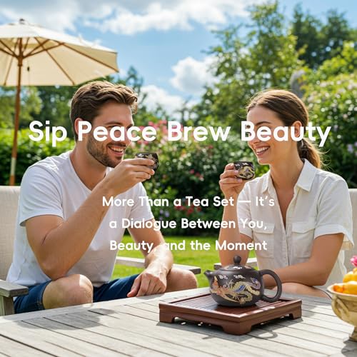 Hormsdar Hand-made Dragon and Phoenix Color-changing Purple Clay Teapot Zisha Tea Pot Kung Fu Tea Set Tea Lover‘s Gift (Teapot)