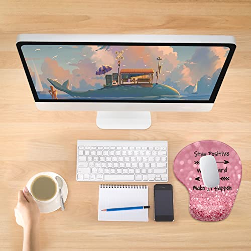 Hsurbtra Ergonomic Mouse Pad with Wrist Rest Support, Gel Mouse Pads with Non-Slip PU Base, Pain Relief Memory Foam Computer Mat, Cute Office Supplies Desk Decro Accessories, Work Hard
