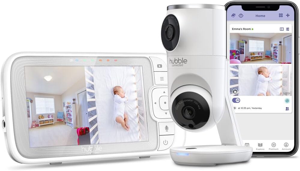 HUBBLE CONNECTED Nursery Pal Dual Vision Smart Baby Monitor with HD Video and Dual Lens, Two-Way Talk, AI Motion Tracking, Night Vision, Routine Management & Adjustable Viewing Angles