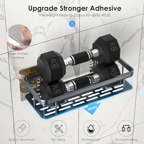 HIKKY 3 Pack Shower Caddy Shelf, Rustproof Bathroom Basket for Shower, Non Drilling Adhesive Shower Caddy, Wall Mounted Corner Shelf, Shampoo Holder Storage Rack Organizer for Bathroom/Toilet/Kitchen