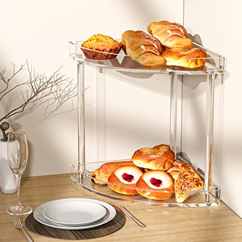 NPPLUS 2 Tier Acrylic Bathroom Counter Organizer, Clear Bathroom Countertop Corner Organizer, 2-Tier Corner Storage Shelf Vanity Trays, Home Storage Holder for Makeup Cosmetics Perfume Organizer