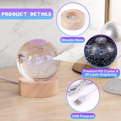 HASTHIP® 3D Night Light for Kids With 7 Colors Changing LED Base, Crystal Galaxy Star Space Light for Bedroom, Home Decor and Birthday Gifts (Solar System)