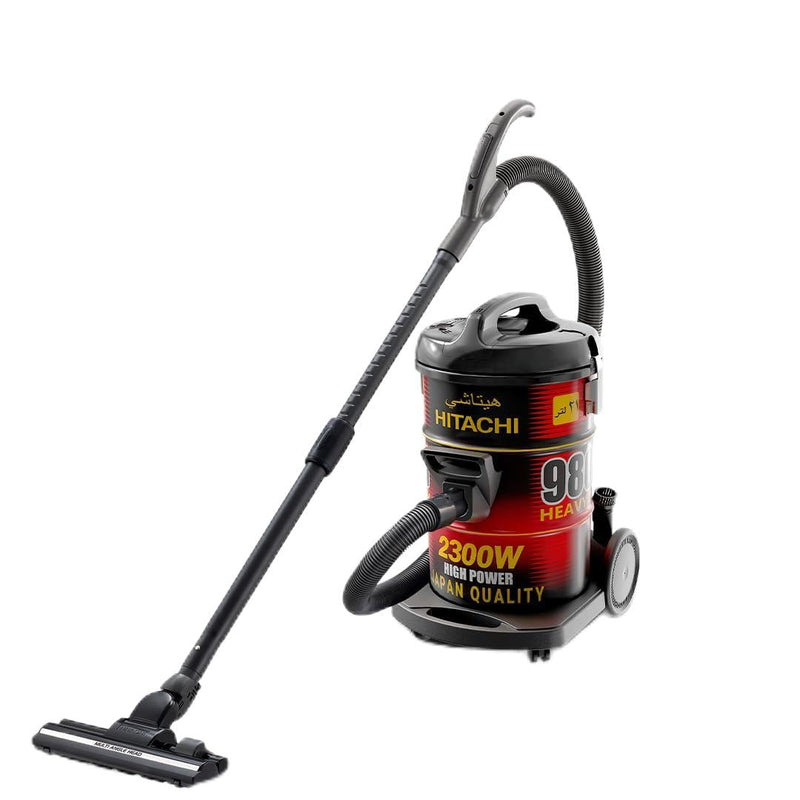 HITACHI Drum Vacuum Cleaner 2300 Watts, 23L Tank Dust Capacity, Aero Power Brush to Clean Efficiently, Metal Pipe Dusting Brush & Crevice Nozzle, Washable Filter, Best for Home & Office, CV980TJBKRGAE