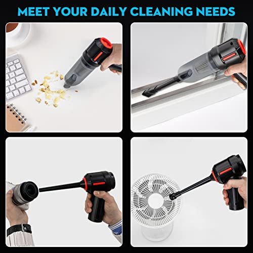 PeroBuno Compressed Air Duster & Mini Vacuum Keyboard Cleaner 3-in-1, New Generation Canned Air Spray, Portable Electric Air Can, Cordless Blower Computer Cleaning Kit, Basic-black