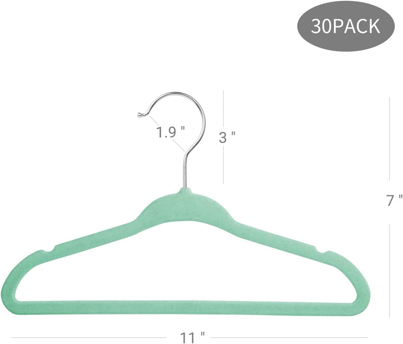ManGotree 30 Pack 11inch Baby Clothes Hangers, Velvet Kids Toddlers Coat Hangers with Ultra Thin & Non-Slip Design (Beige)