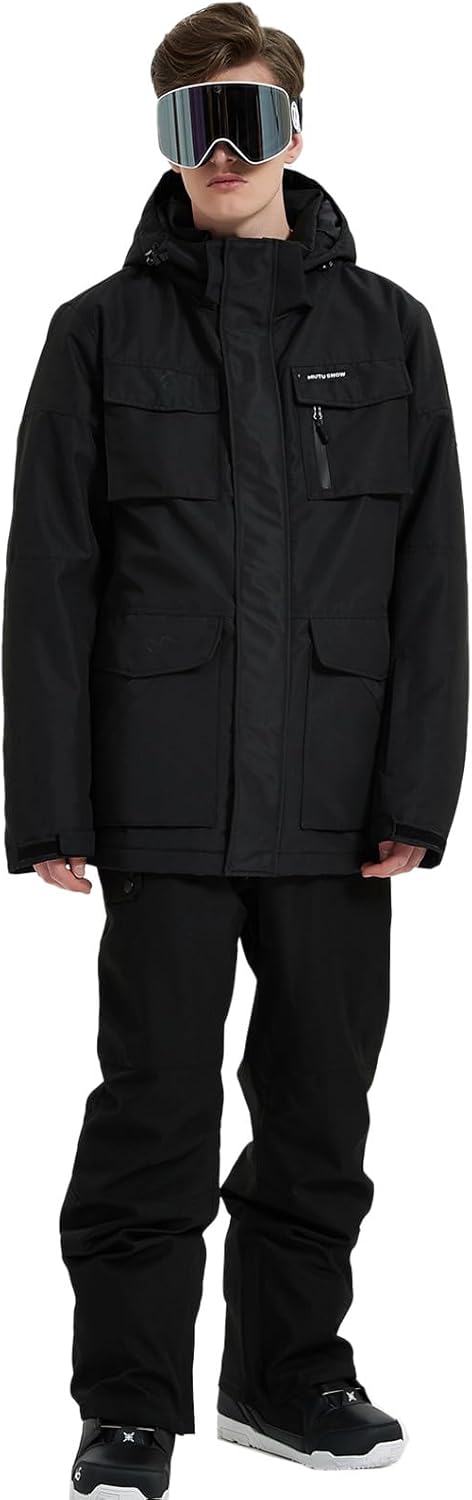 HOUZONIY Men's Ski Suit Snowsuit Breathable Windproof Snow Trousers Snow Jacket with Removable Hood for Skiing Snowboarding Ski Suit