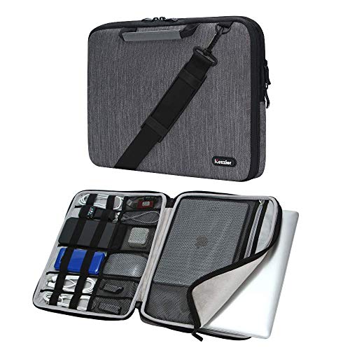 iCozzier 17 Inch Handle Laptop Briefcase Shoulder Bag Electronic Accessories Organizer Messenger Carrying Case Sleeve Protective Bag with Shoulder&Luggage Strap - Grey